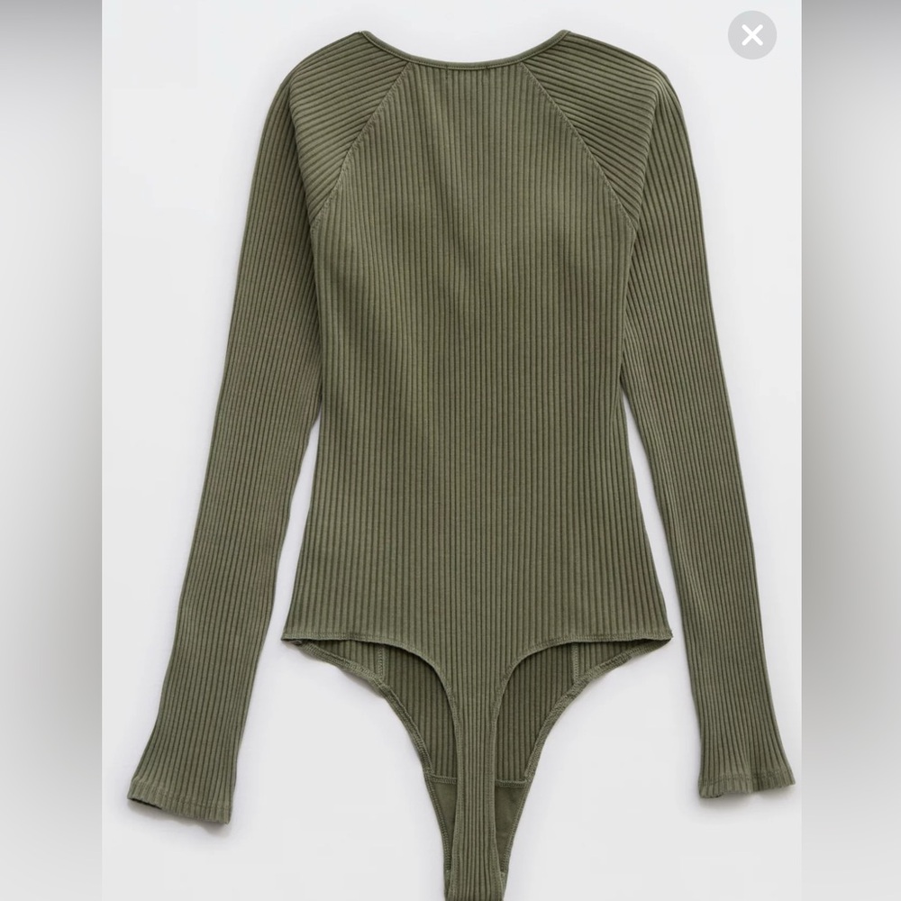 Aerie Green Long Sleeve Tie Front Bodysuit - Picture 4 of 5